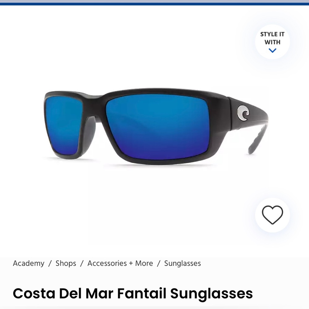 Costa Fantail glasses. Matte black with blue lenses 580P